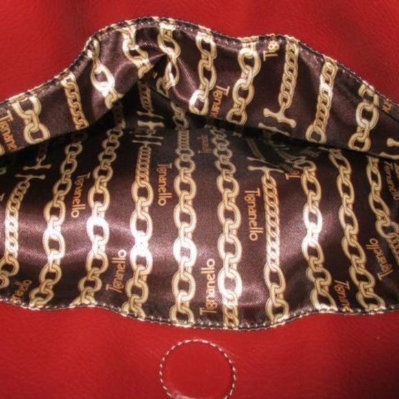 Tignanello Pebbled Red Leather Side Pocket Key Charm Satchel - Picture 9 of 11